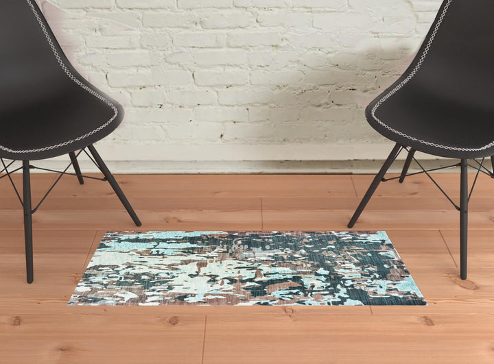 2 X 3 Grey And Blue Abstract Power Loom Stain Resistant Area Rug Image 2