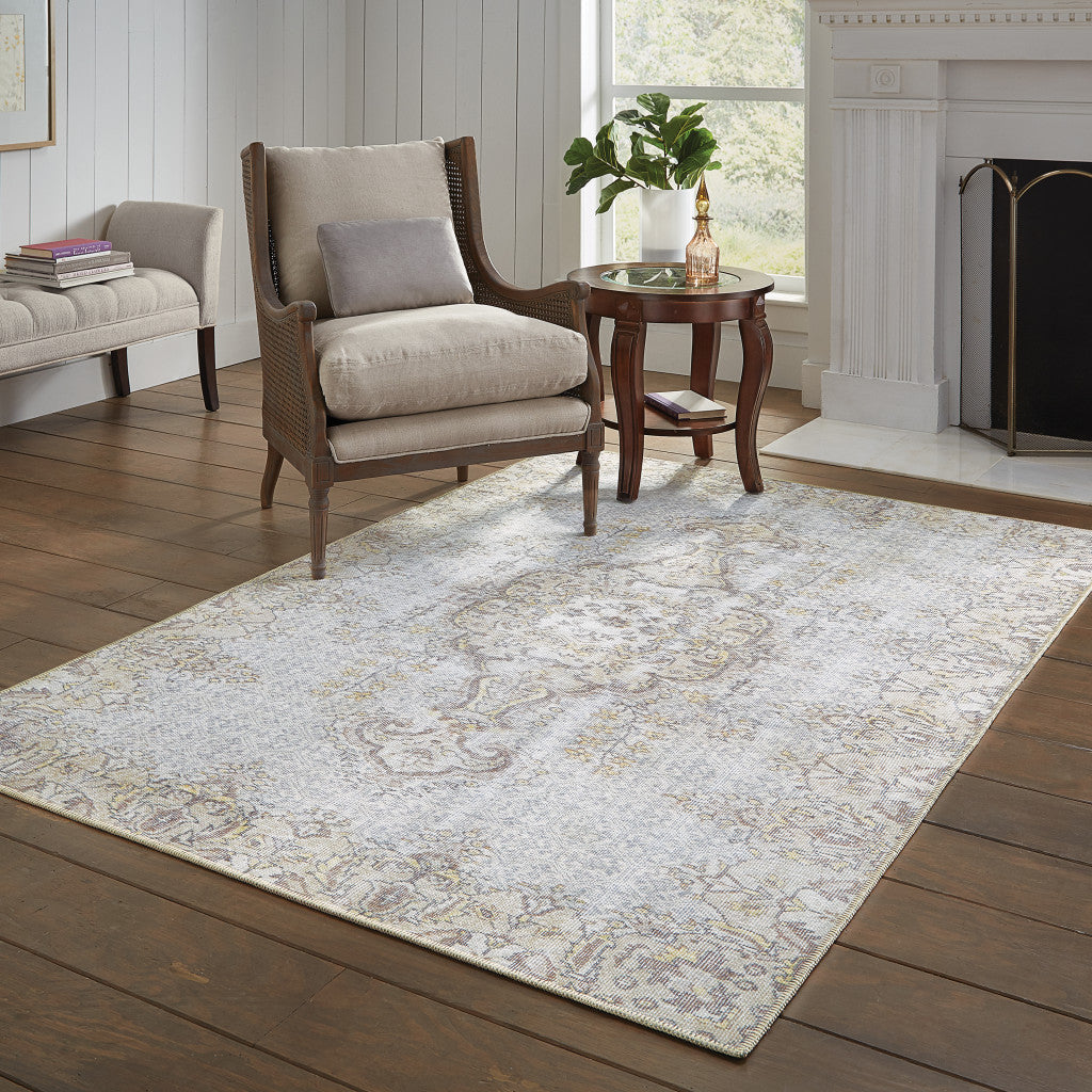 2 X 3 Grey And Gold Oriental Power Loom Stain Resistant Area Rug Image 5