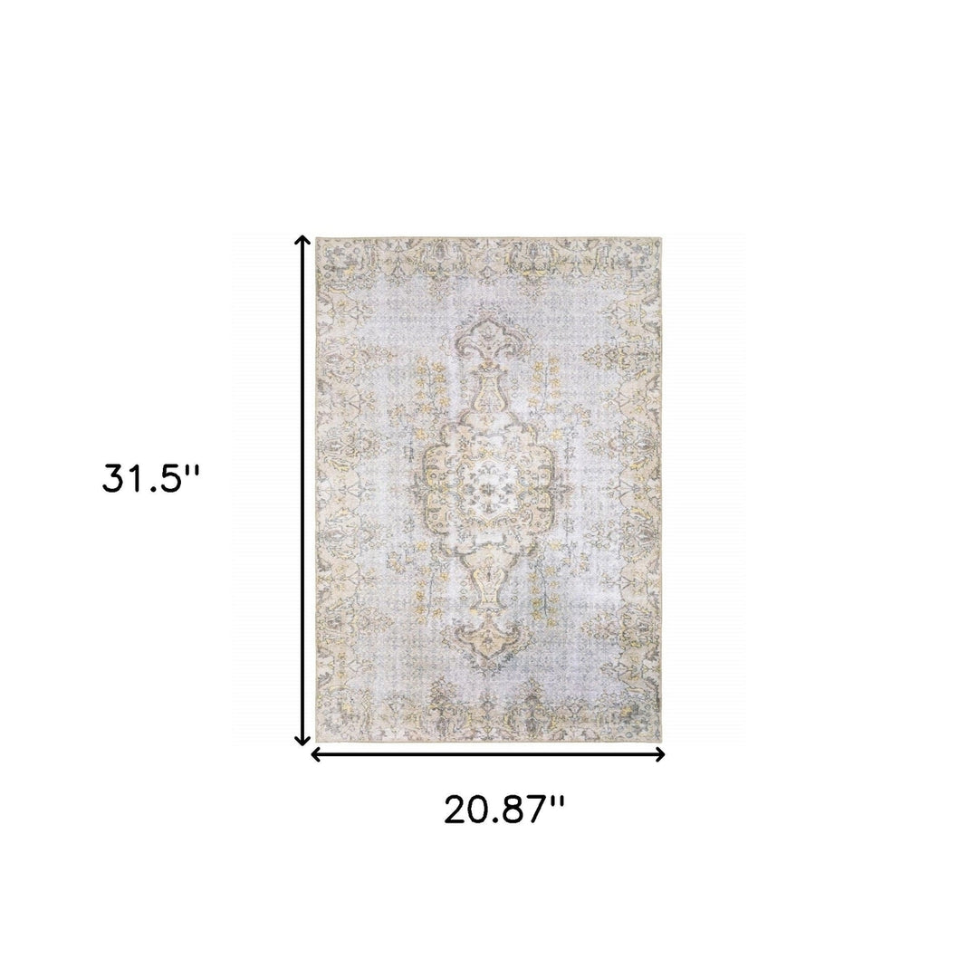 2 X 3 Grey And Gold Oriental Power Loom Stain Resistant Area Rug Image 6