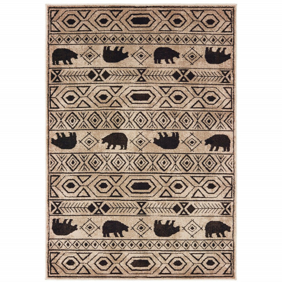 2 X 3 Ivory And Black Southwestern Power Loom Stain Resistant Area Rug Image 1