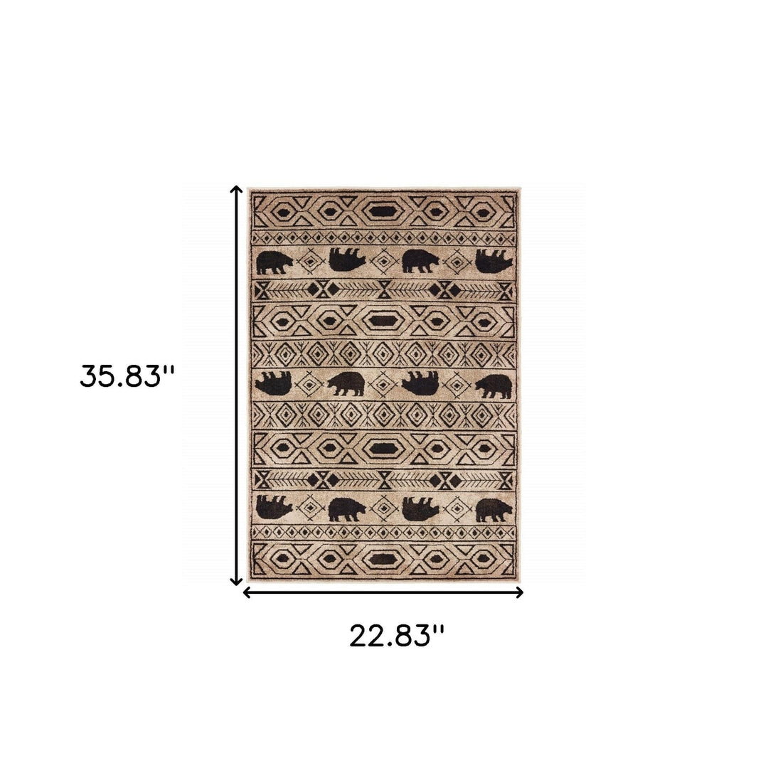 2 X 3 Ivory And Black Southwestern Power Loom Stain Resistant Area Rug Image 5