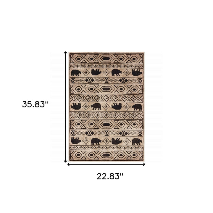 2 X 3 Ivory And Black Southwestern Power Loom Stain Resistant Area Rug Image 5