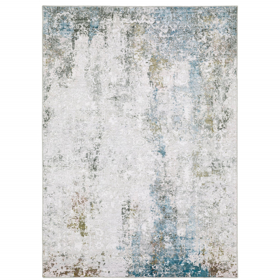 2 X 3 Ivory And Blue Abstract Printed Stain Resistant Non Skid Area Rug Image 1