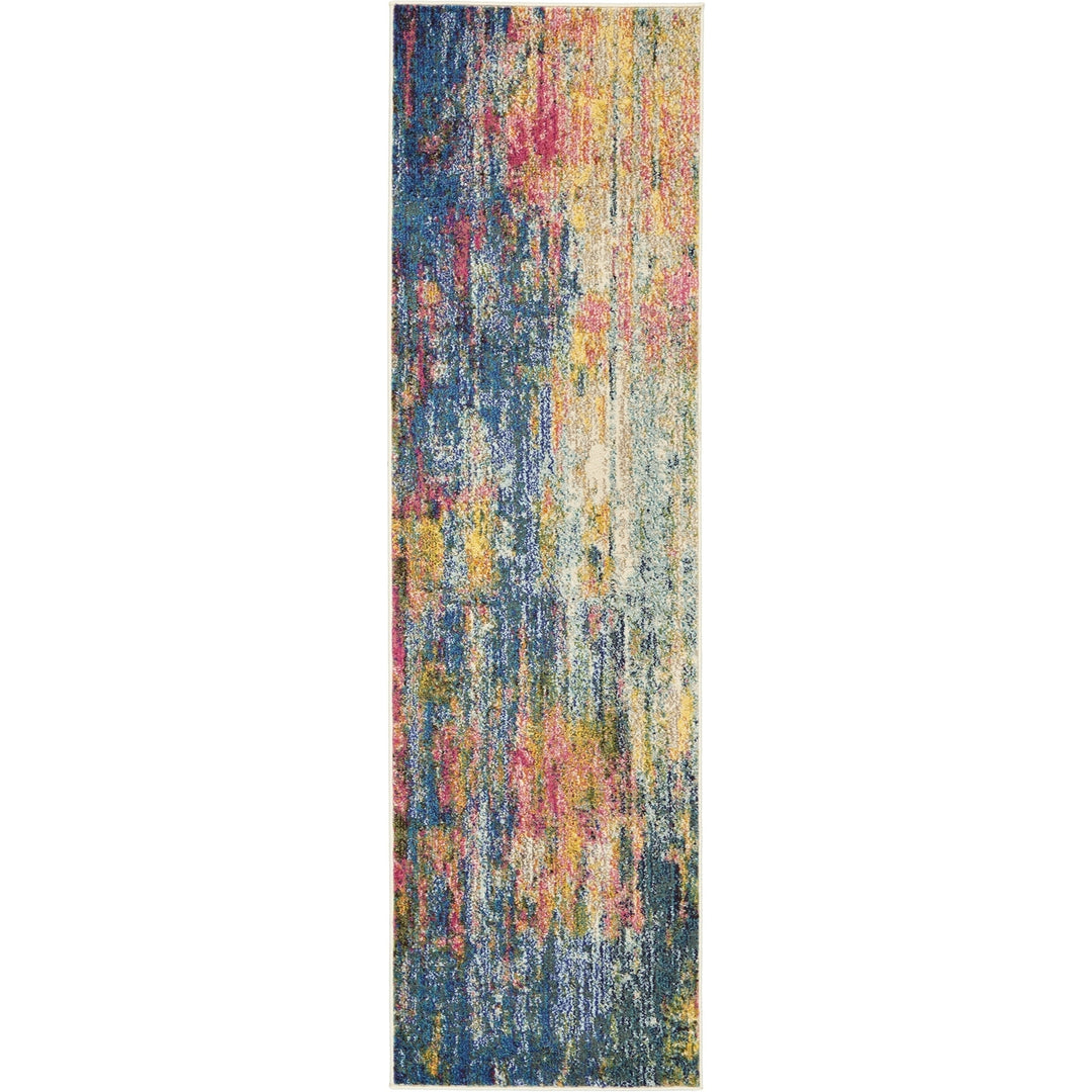 2 X 6 Blue And Yellow Abstract Power Loom Non Skid Area Rug Image 1