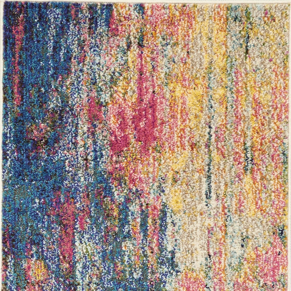 2 X 6 Blue And Yellow Abstract Power Loom Non Skid Area Rug Image 4