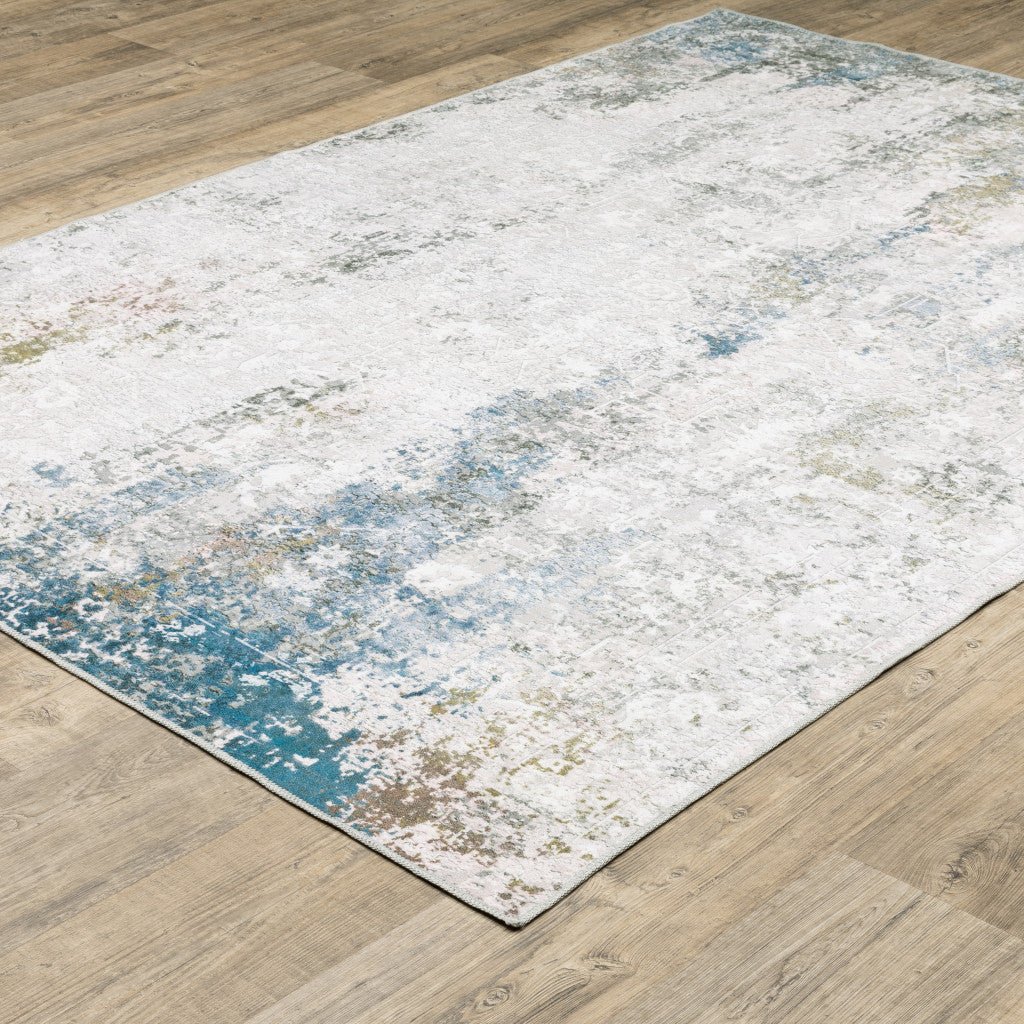 2 X 3 Ivory And Blue Abstract Printed Stain Resistant Non Skid Area Rug Image 6