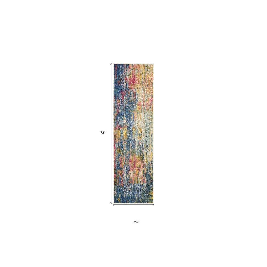 2 X 6 Blue And Yellow Abstract Power Loom Non Skid Area Rug Image 5