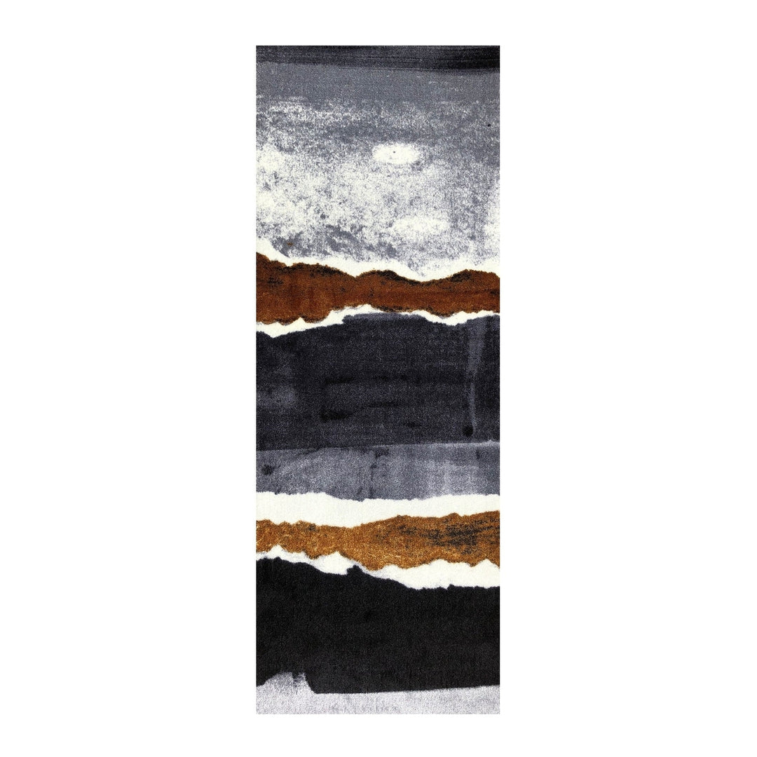 2 x 6 Gray and Brown Abstract Southwest Washable Runner Rug Image 1