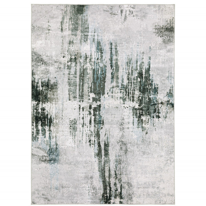 2 X 3 Silver Grey Teal Blue And Charcoal Abstract Printed Stain Resistant Non Skid Area Rug Image 1