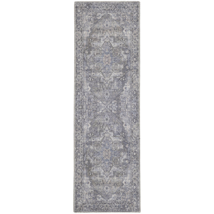 2 X 6 Grey Oriental Power Loom Distressed Washable Runner Rug Image 1