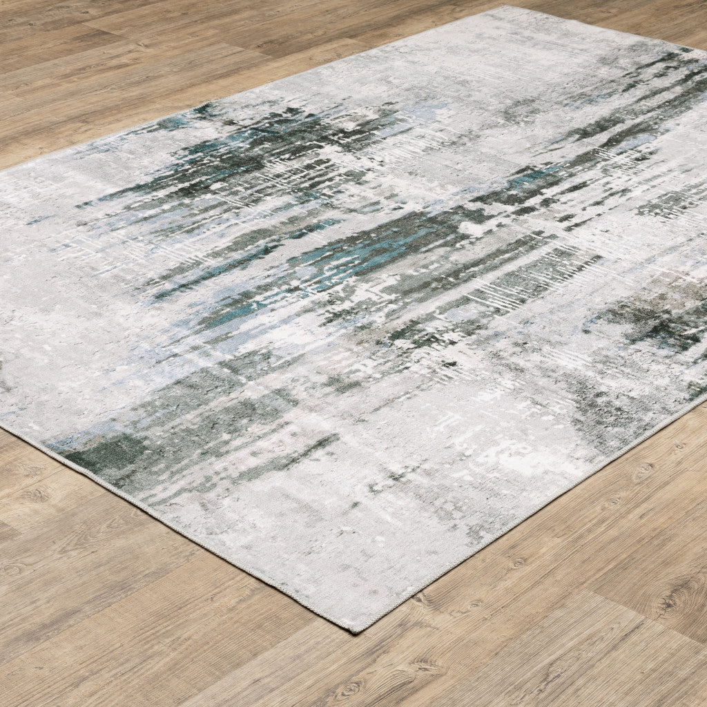 2 X 3 Silver Grey Teal Blue And Charcoal Abstract Printed Stain Resistant Non Skid Area Rug Image 5