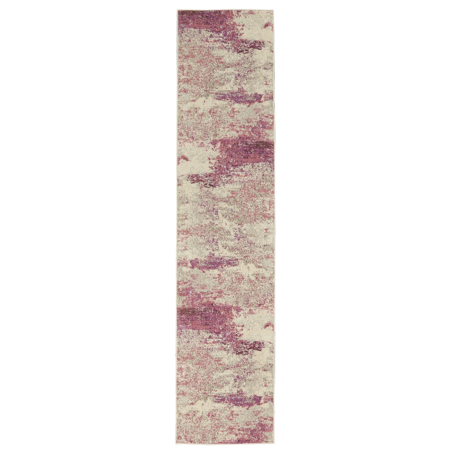 2 X 6 Ivory And Pink Abstract Power Loom Non Skid Runner Rug Image 1