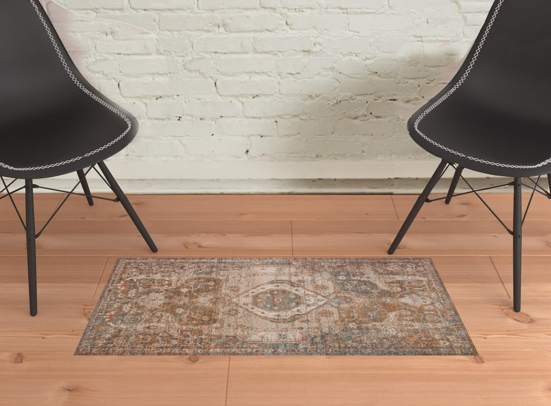 2 x 3 Taupe Medallion Power Loom Area Rug With Fringe Image 4