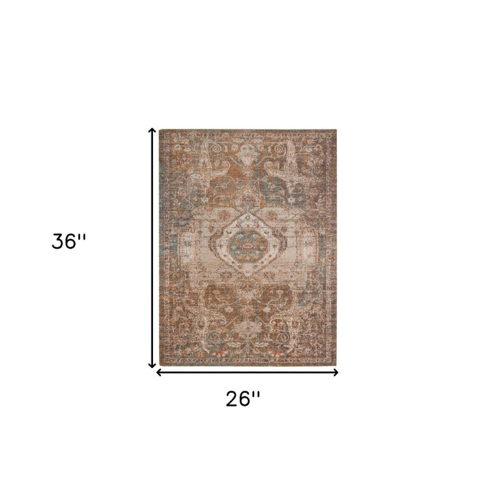 2 x 3 Taupe Medallion Power Loom Area Rug With Fringe Image 6