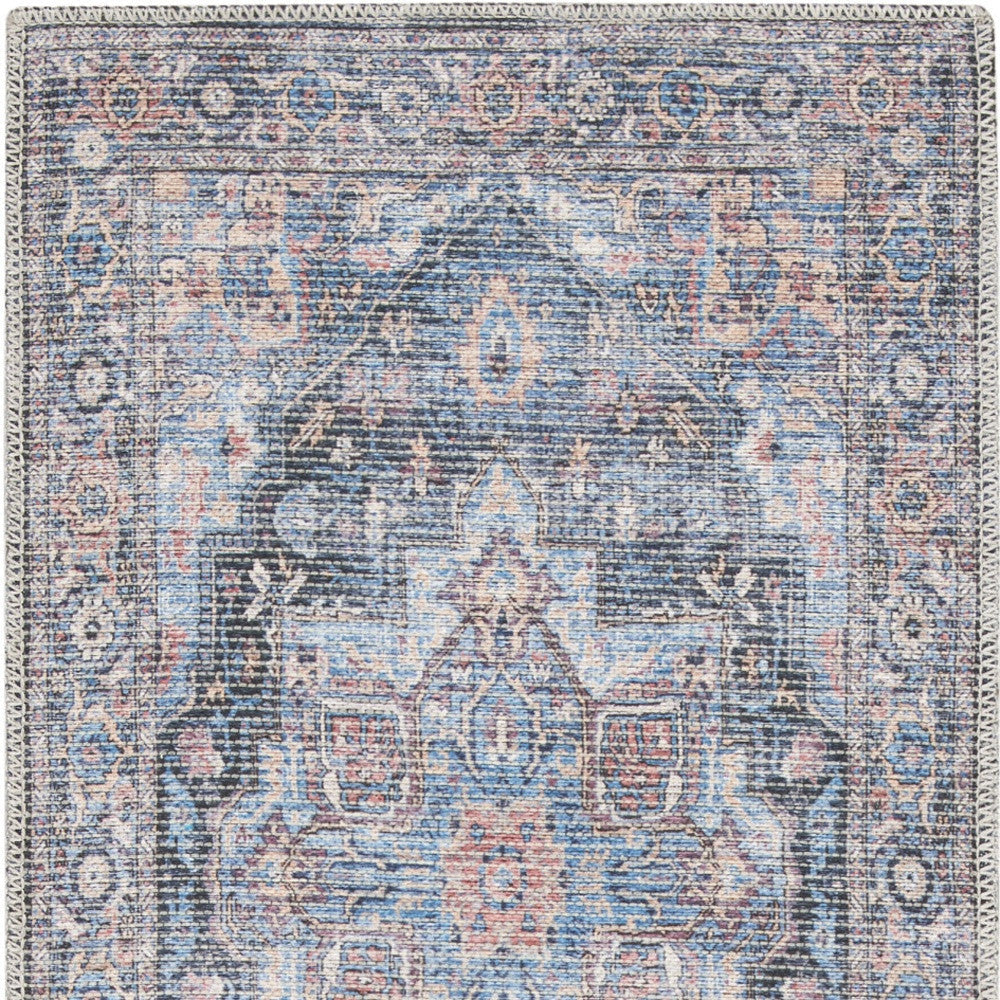 2 X 6 Light Blue Oriental Power Loom Distressed Washable Runner Rug Image 2