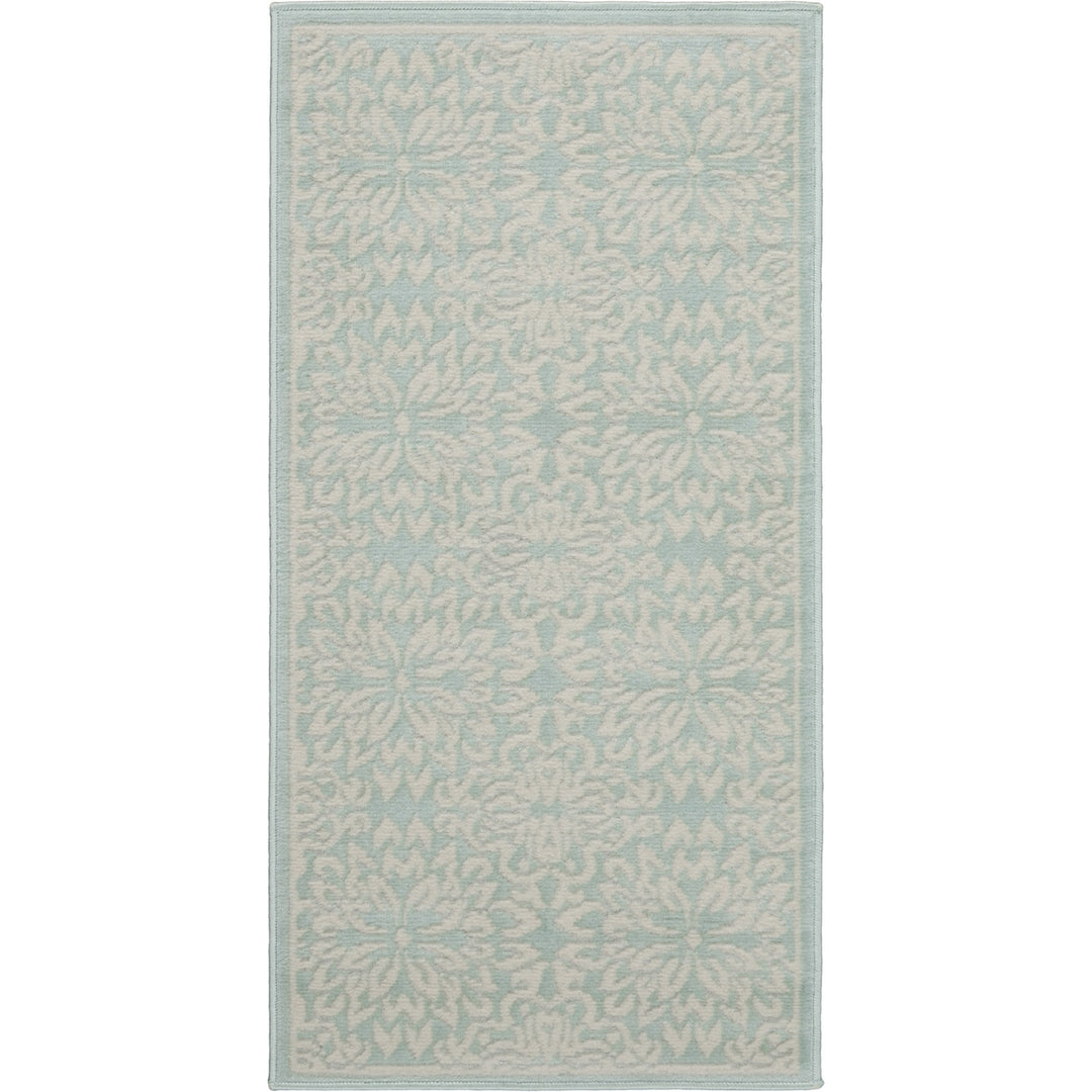 2 X 4 Aqua Floral Power Loom Area Rug Image 1