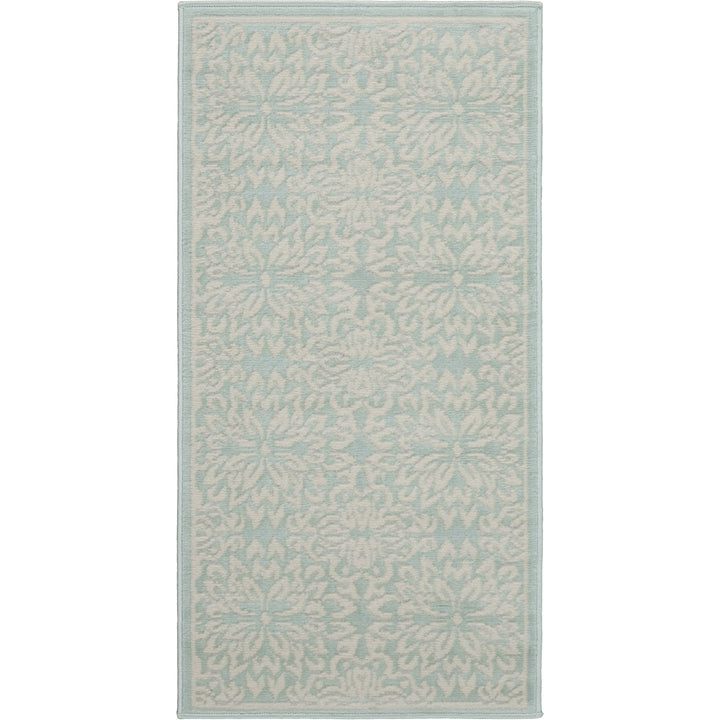 2 X 4 Aqua Floral Power Loom Area Rug Image 1