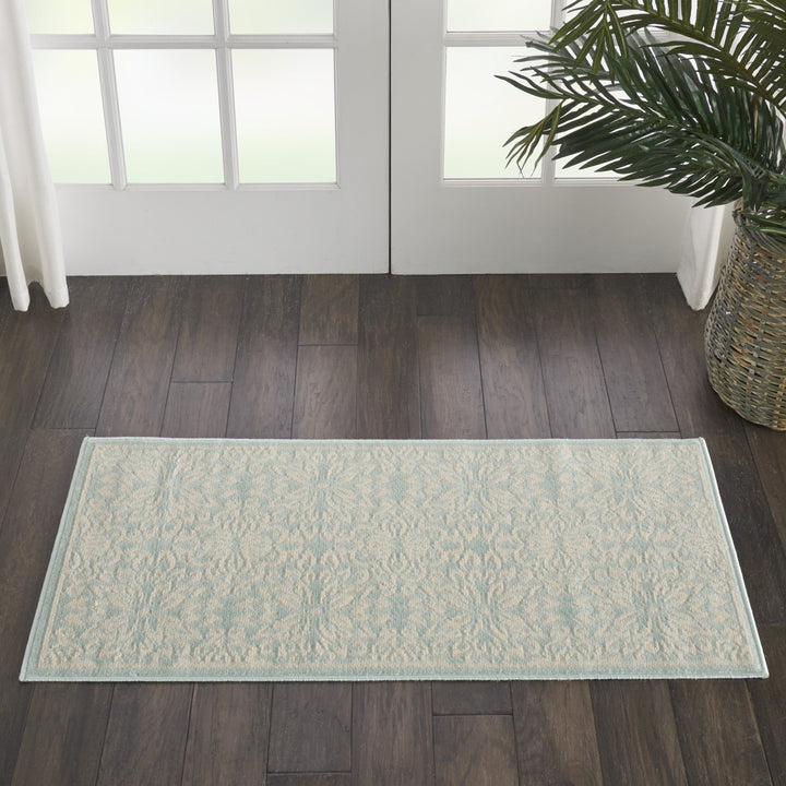 2 X 4 Aqua Floral Power Loom Area Rug Image 6