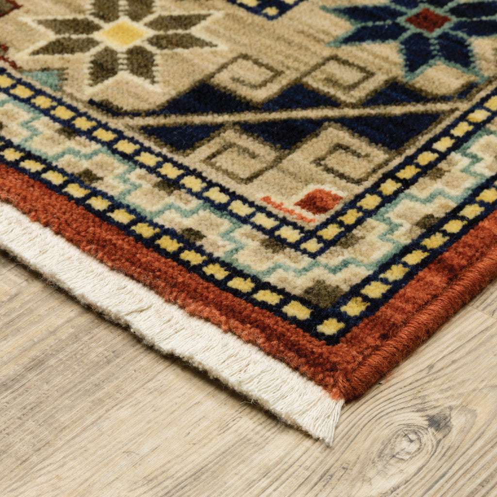 2 X 6 Red Gold Blue Brown Oriental Power Loom Stain Resistant Runner Rug With Fringe Image 4