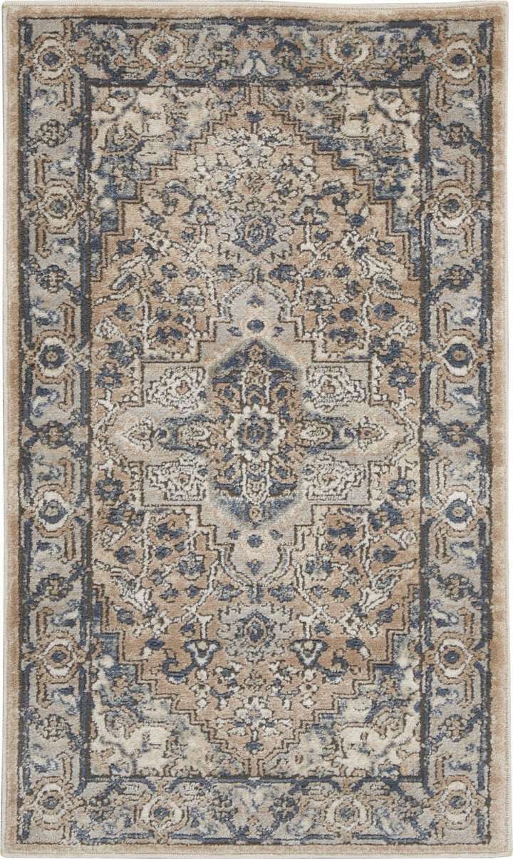 2 X 4 Beige And Grey Oriental Power Loom Non Skid Area Rug Image 1