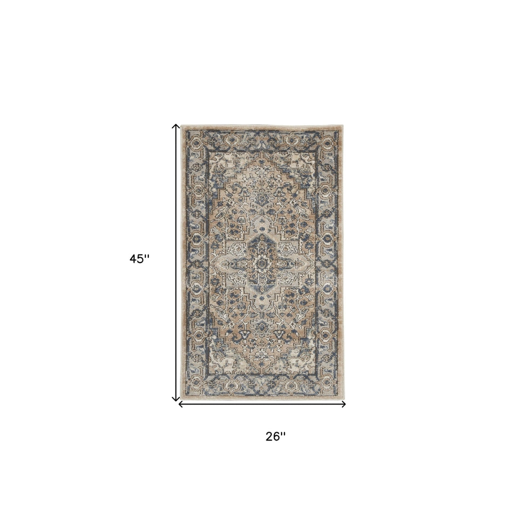 2 X 4 Beige And Grey Oriental Power Loom Non Skid Area Rug Image 5