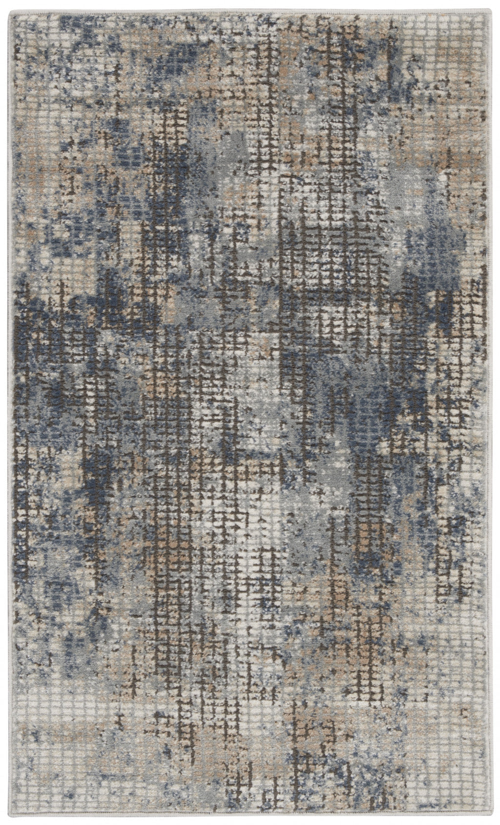 2 X 4 Blue And Beige Abstract Power Loom Distressed Non Skid Area Rug Image 1