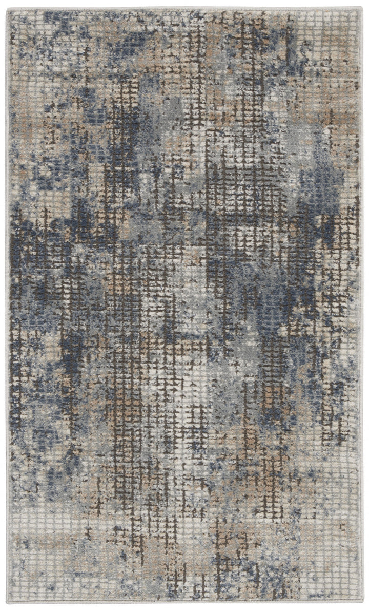 2 X 4 Blue And Beige Abstract Power Loom Distressed Non Skid Area Rug Image 1