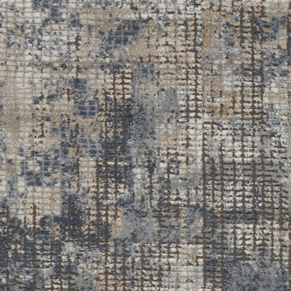 2 X 4 Blue And Beige Abstract Power Loom Distressed Non Skid Area Rug Image 3