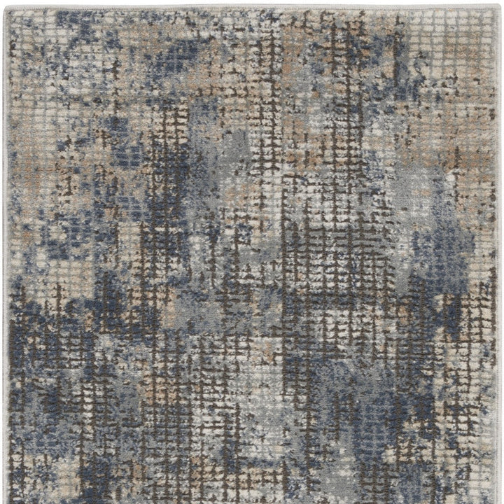 2 X 4 Blue And Beige Abstract Power Loom Distressed Non Skid Area Rug Image 4