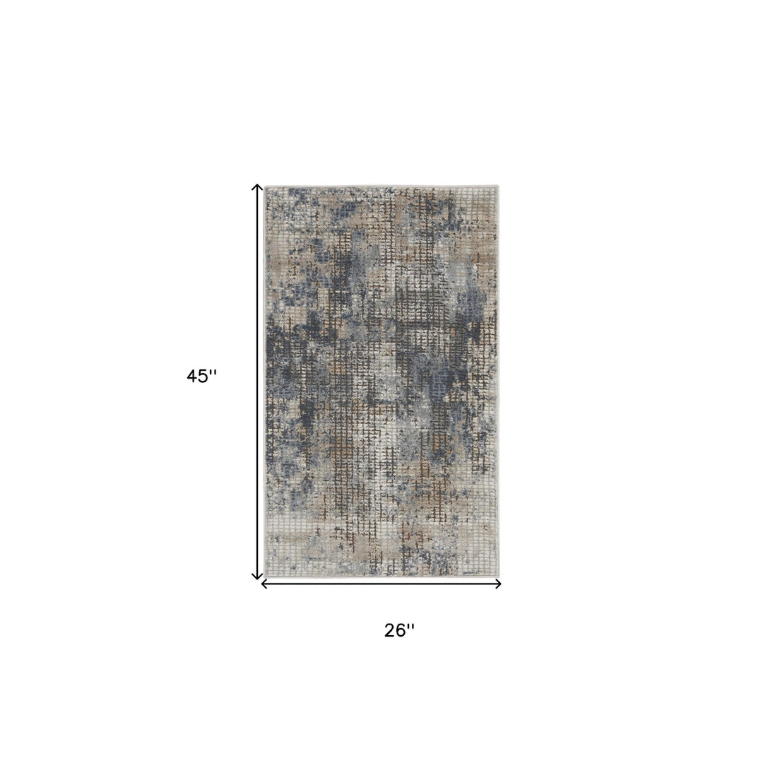 2 X 4 Blue And Beige Abstract Power Loom Distressed Non Skid Area Rug Image 5