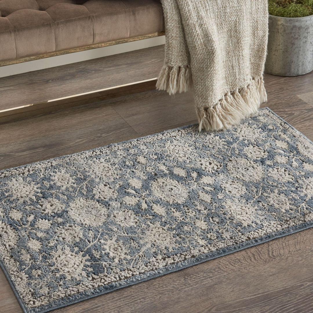 2 X 4 Blue And Beige Oriental Non Skid Area Rug Image 5