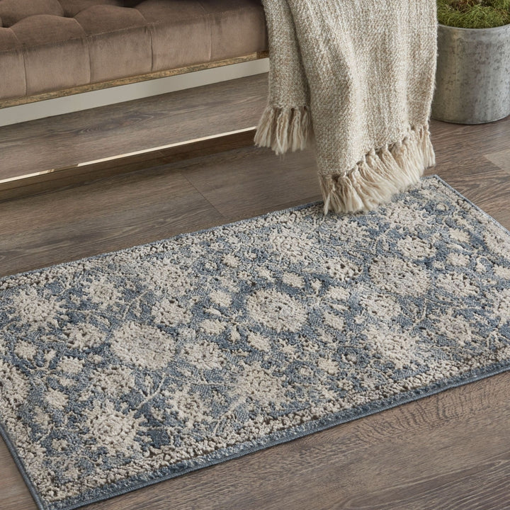 2 X 4 Blue And Beige Oriental Non Skid Area Rug Image 5