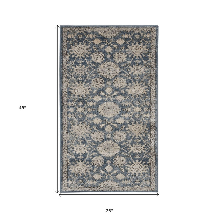 2 X 4 Blue And Beige Oriental Non Skid Area Rug Image 6