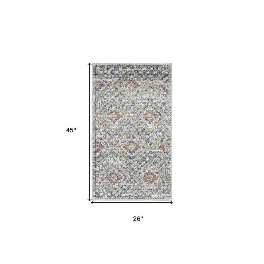 2 X 4 Blue And Ivory Southwestern Power Loom Non Skid Area Rug Image 1