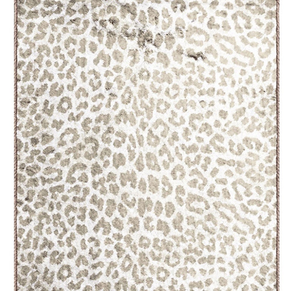 2 X 8 Beige and Cream Leopard Print Shag Handmade Non Skid Runner Rug Image 2