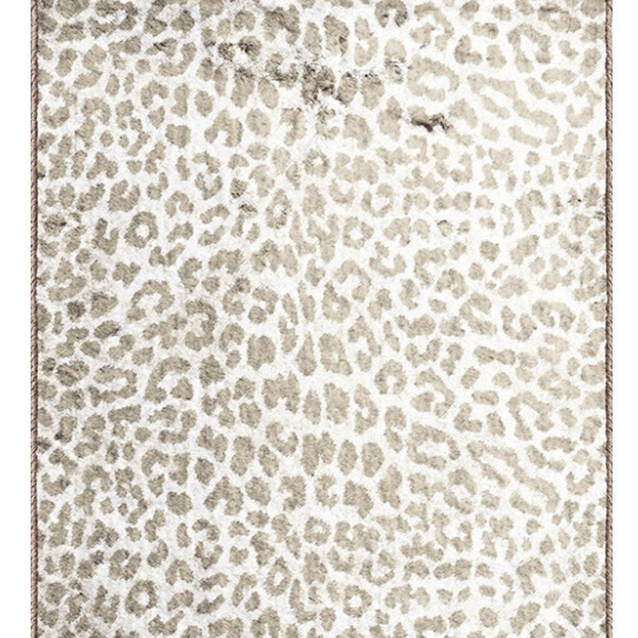 2 X 8 Beige and Cream Leopard Print Shag Handmade Non Skid Runner Rug Image 2