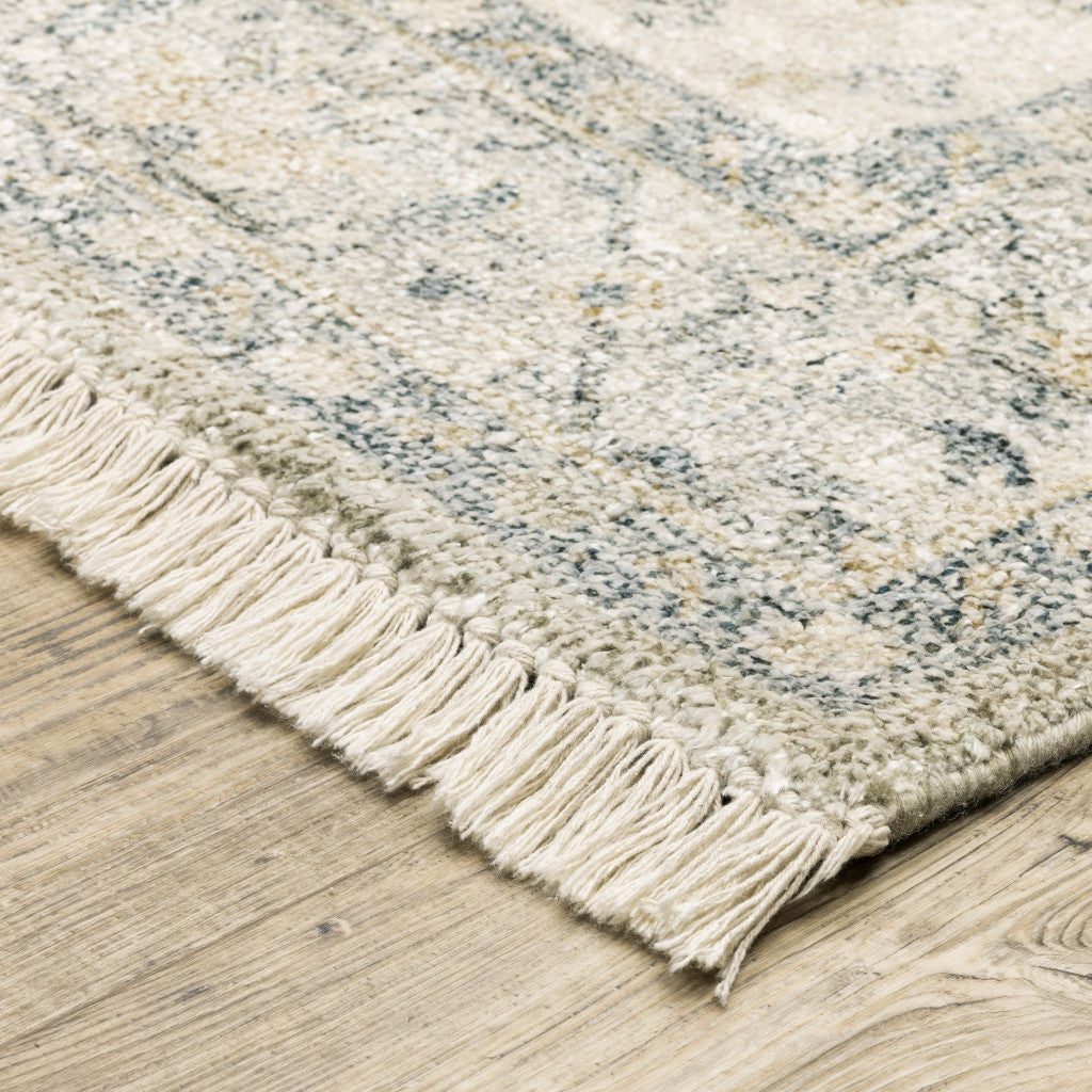 2 X 8 Beige And Charcoal Oriental Hand Loomed Stain Resistant Runner Rug With Fringe Image 8