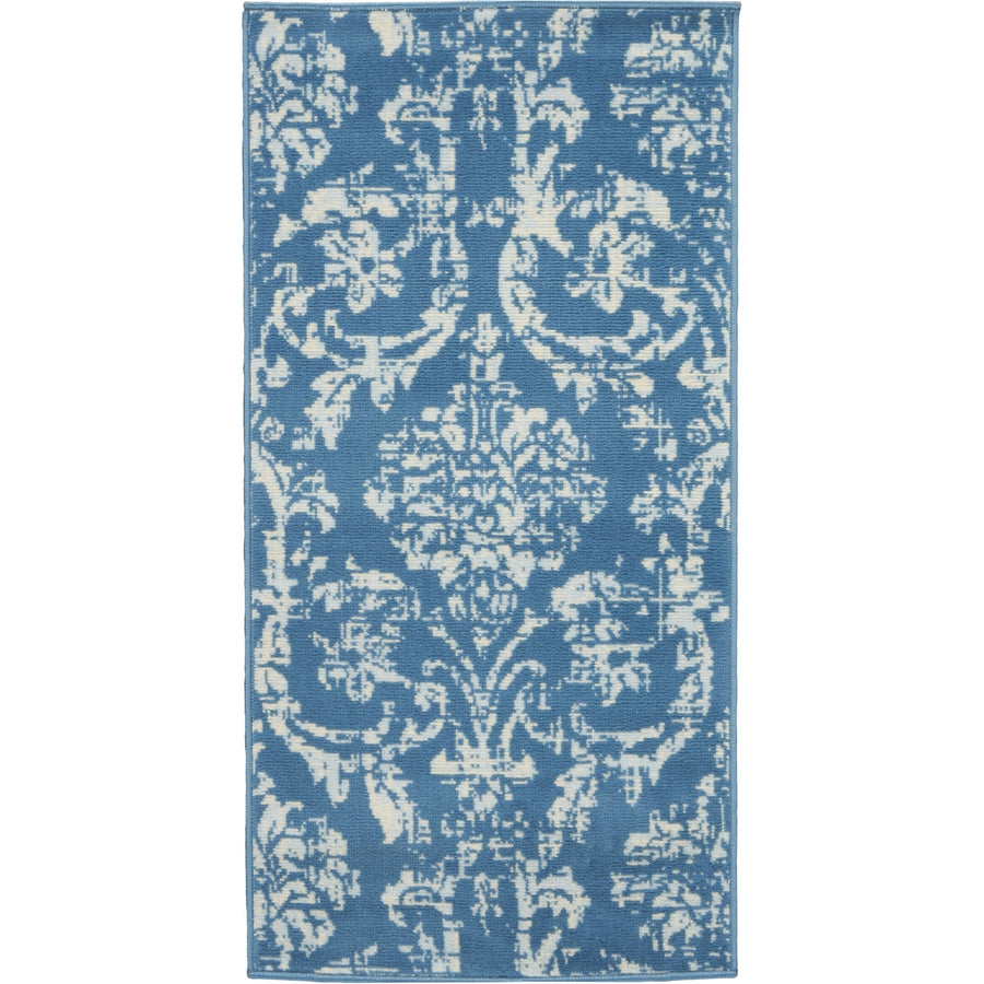 2 X 4 Blue Damask Power Loom Area Rug Image 1