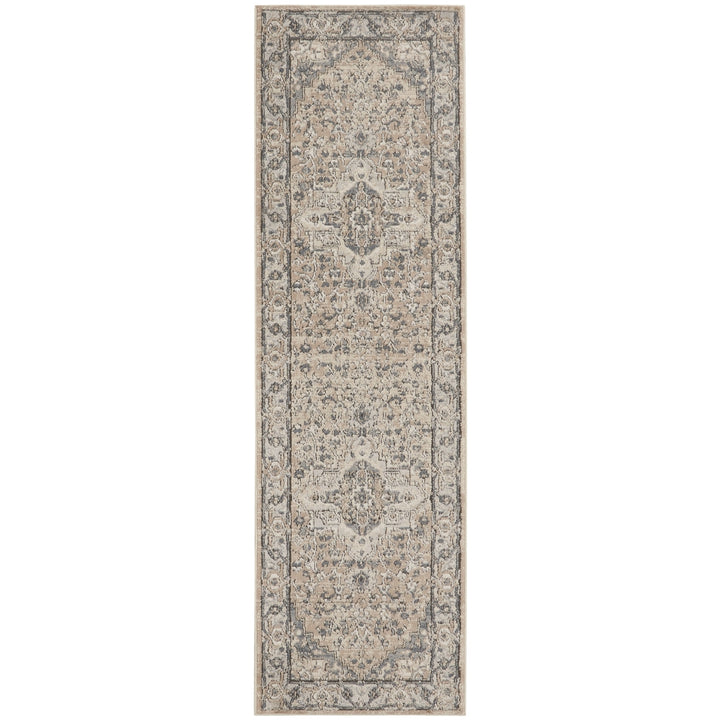 2 X 8 Beige And Grey Oriental Power Loom Non Skid Runner Rug Image 1