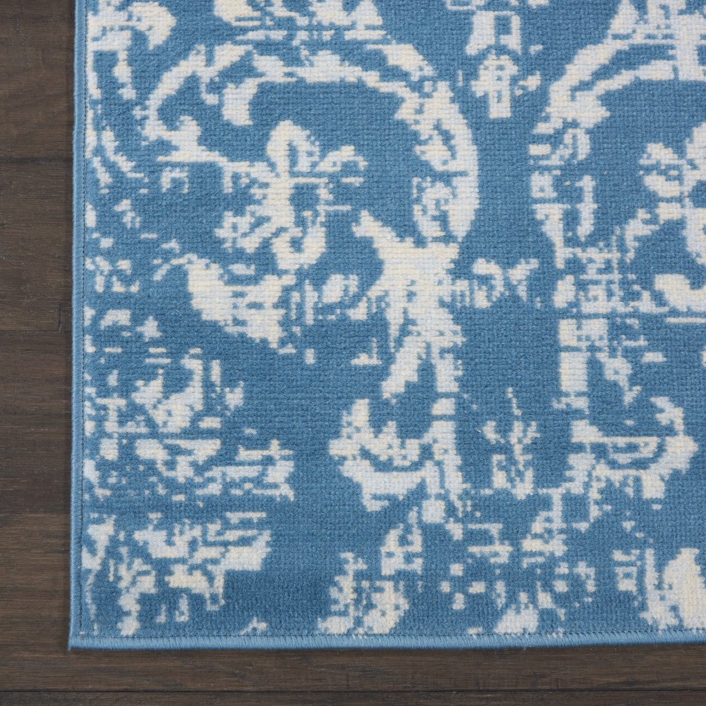 2 X 4 Blue Damask Power Loom Area Rug Image 3