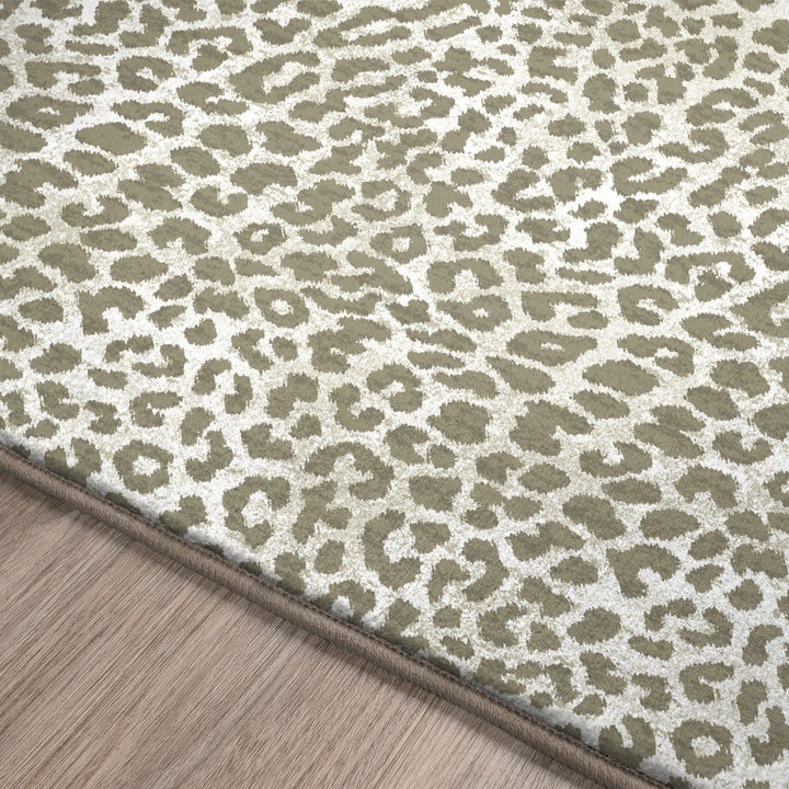 2 X 8 Beige and Cream Leopard Print Shag Handmade Non Skid Runner Rug Image 6