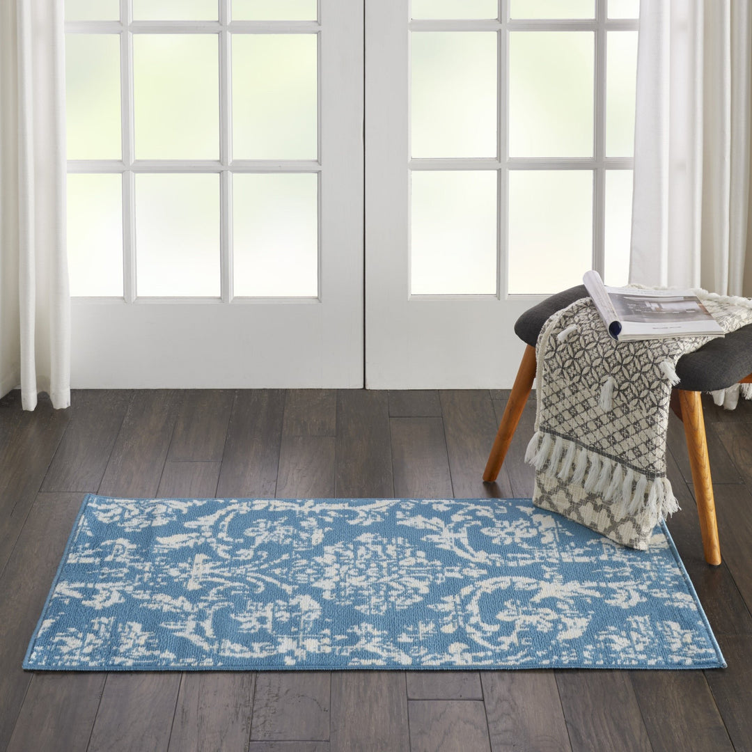 2 X 4 Blue Damask Power Loom Area Rug Image 5