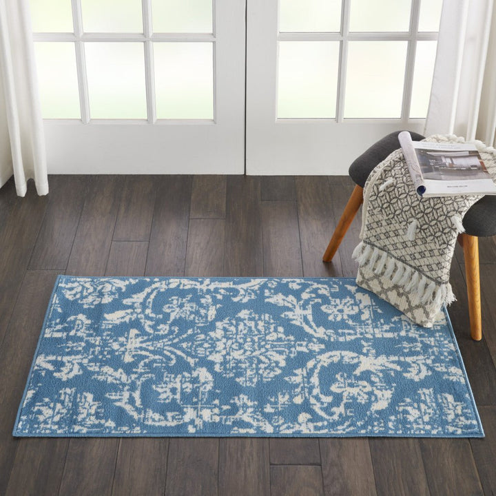 2 X 4 Blue Damask Power Loom Area Rug Image 6