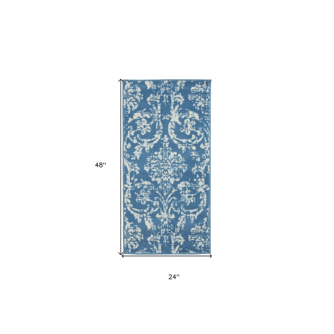 2 X 4 Blue Damask Power Loom Area Rug Image 7