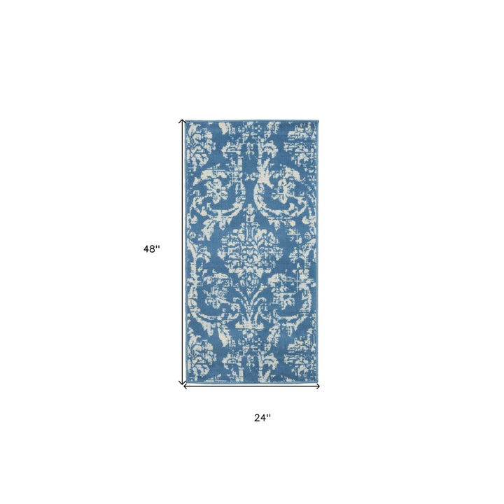 2 X 4 Blue Damask Power Loom Area Rug Image 7