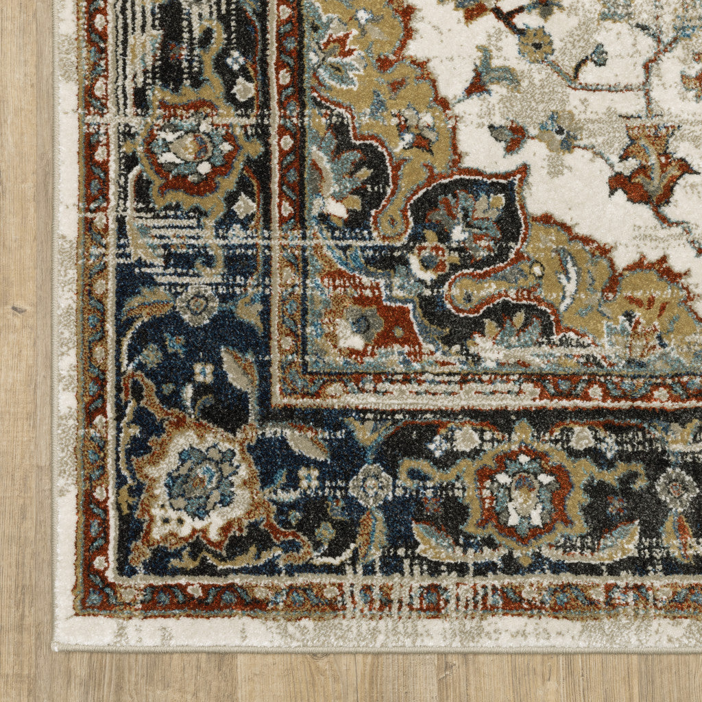 2 X 8 Beige Blue Green Rust And Grey Oriental Power Loom Stain Resistant Runner Rug Image 2