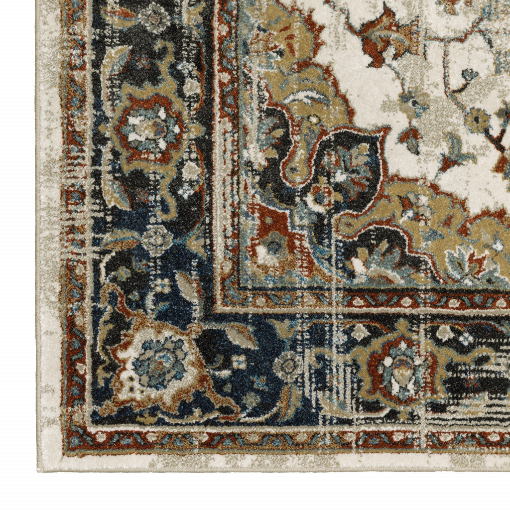 2 X 8 Beige Blue Green Rust And Grey Oriental Power Loom Stain Resistant Runner Rug Image 3