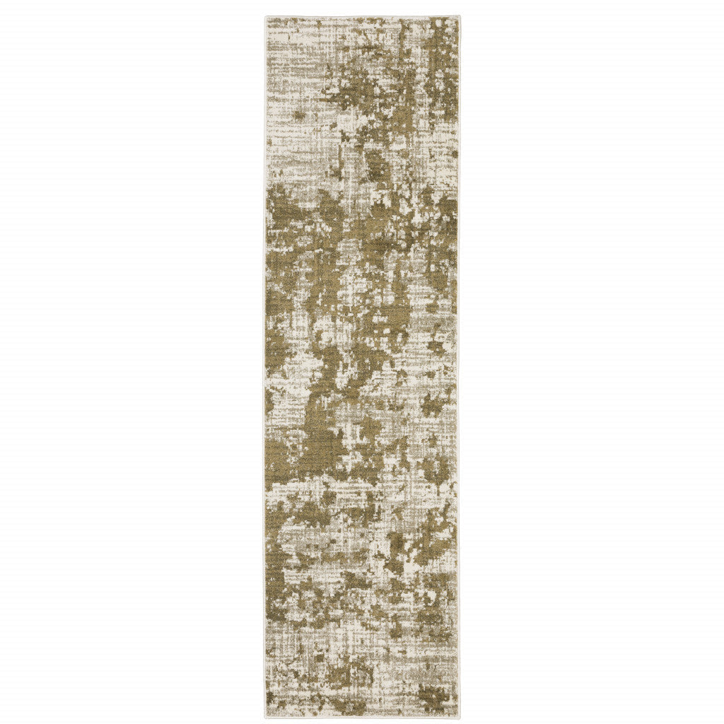 2 X 8 Beige Gold And Grey Abstract Power Loom Stain Resistant Runner Rug Image 1