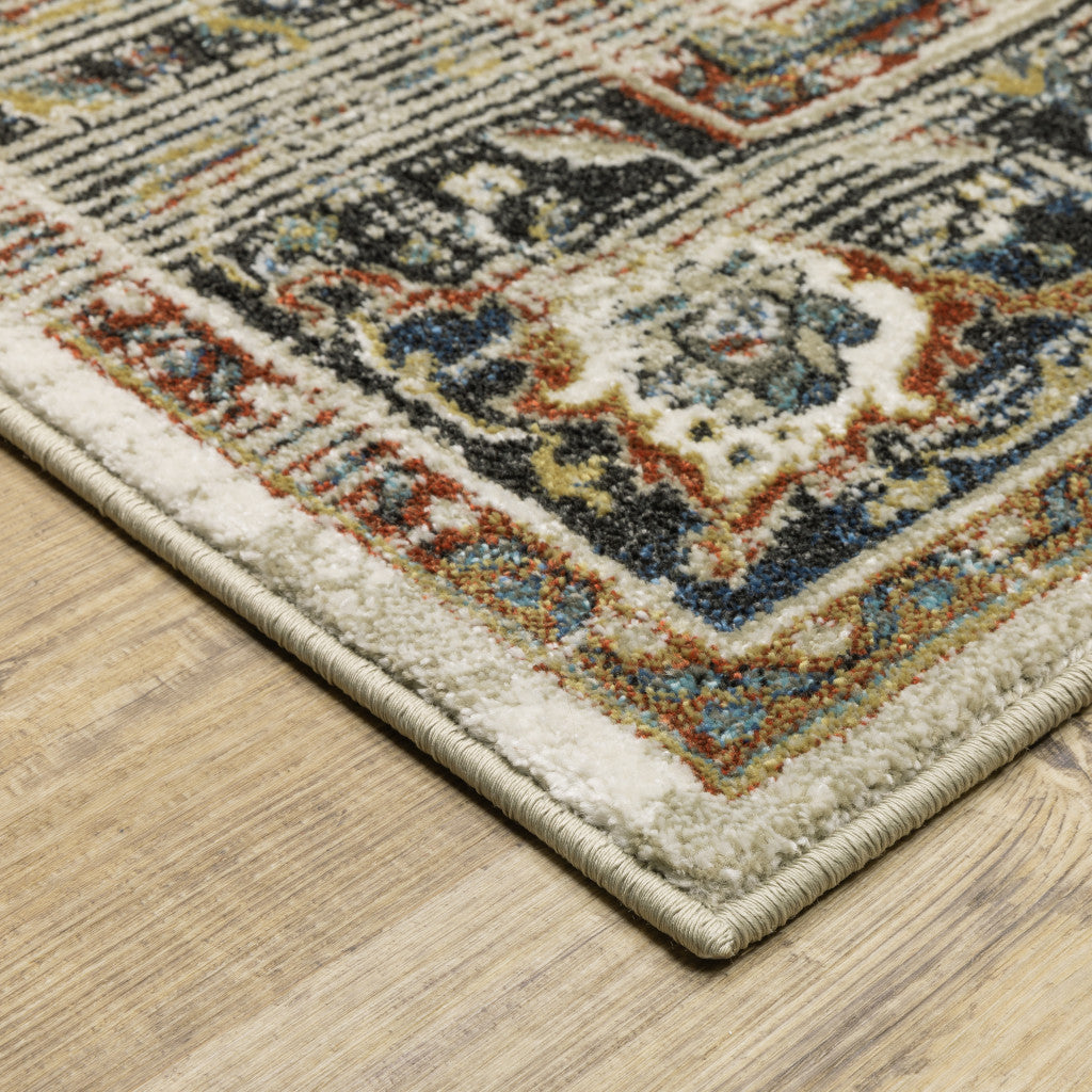 2 X 8 Beige Blue Green Rust And Grey Oriental Power Loom Stain Resistant Runner Rug Image 6