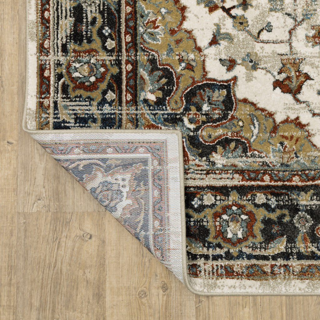 2 X 8 Beige Blue Green Rust And Grey Oriental Power Loom Stain Resistant Runner Rug Image 7